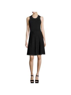 Parker Women's Brenda Black Studded Fit & Flare Dress, Knit Sleeveless Size M
